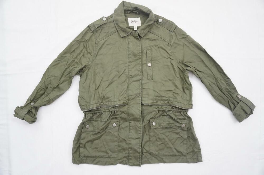 JESSICA SIMPSON USED WOMEN L MILITARY/ARMY GREEN LYOCELL JACKET/PARKA/ZIPPERS